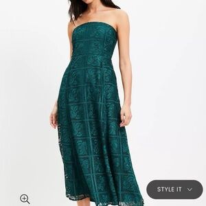 LOFT Strapless Dark Green Lace Dress - 18
